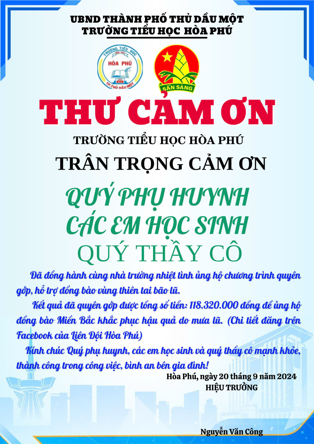 THƯ CẢM ƠN