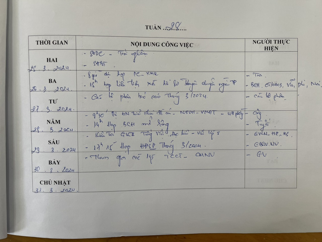 Lịch làm việc năm học 2023-2024